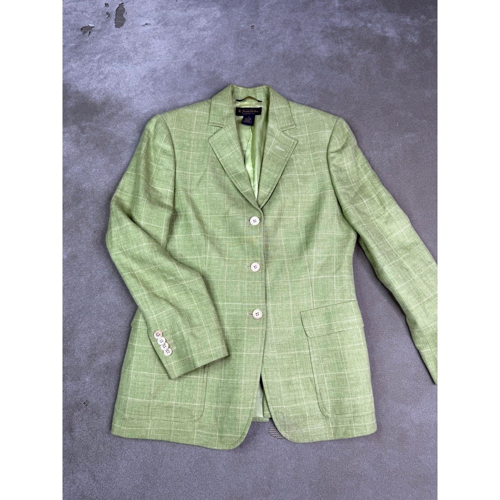 Brooks Brothers Blazer Jacket Womens 8 Green Plaid Silk Single Breasted Formal